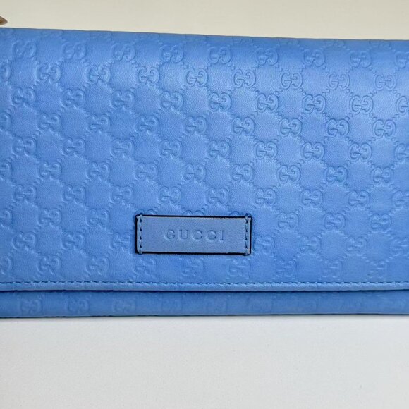 Gucci GG Logo Printed Blue Leather Wallet - Elegant & Versatile Small Leather Go - Picture 6 of 8